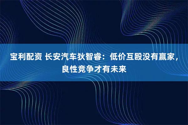 宝利配资 长安汽车狄智睿：低价互殴没有赢家，良性竞争才有未来